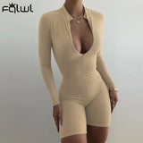 Summer Streetwear Bodycon 2 Two Piece Sets Women Outfits Long Sleeve Zipper Top Biker Shorts Sets Casual Tracksuit