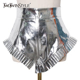 Silver Casual Short For Women High Waist Loose Ruched Minimalist Shorts Female 2021 Summer Fashion Clothing