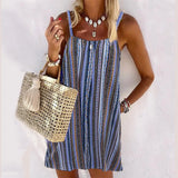 Dress Women 2021 Striped Sleeveless Mini Beach Dress Sexy Printed Festa Wear Praia Harajuku Casual Sling Vestido De