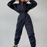 Women Basic Hoodie Two Piece Sets Zipper Drawstring Jacket Outerwear And Elastic Pencil Pant Suit Autumn Winter