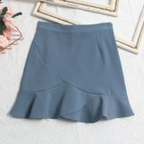 Shooting Small Lotus Leaf Side Fishtail Short Skirt Anti-Light High-Rise Thin A Word Bag Hip Skirt