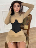 Sexy High Neck Long Sleeve Slim Bodycon
