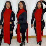Turtleneck Side Slit Long Sweater Top 319-0-Outfit