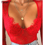 Spring Autumn Women Fashion Elegant Solid Fit Sexy Bodysuits Eyelash Lace Hollow Out Bodysuit Mesh Bodysuit