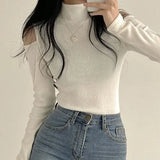 Korean Chic Early Spring Retro High-neck Strapless Design Slim Fit and Thin Long-sleeved Skin-friendly Bottoming T-shirt