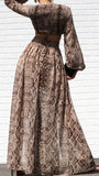 Formal Snake Skin V-Neck Long Sleeve Maxi