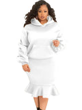 Plus Size Puffed Long Sleeve Hoodies And Fishtail Skirt 2 Piece