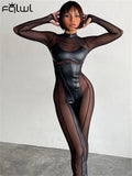 Summer Bodycon Rompers Womens Jumpsuit Patchwork Long Sleeve Jumpsuit Black Mesh One Piece Outfit Jumpsuits Women