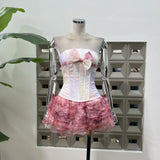 Sweet Baby With Gentle Bow Tie With Fish Bone Stmear Top + Cake Cascading Anti-Walking Shorts