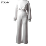 Jumpsuit 2022 Women Long Sleeve Long Pant White Ladies Romper Suit Elegant Half Turtleneck Wide Leg Trouser Fall