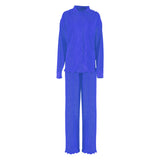 Green Two Piece Set Womens Lapel Long Sleeve Tops High Waist Loose Wide Leg Pant Solid Sets Female Spring