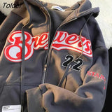 Hop Women's Jacket Coat Zip-up Hoodies Women Winter Clothes Vintage Letter Embroidery Streetwear Gothic Fashion
