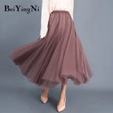 Adult Tulle Skirt Women Mesh High Waist Vintage Luxury Korean Casual Tutu Skirts Elegant Long Skirts Jupe Femme