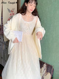 Elegant Sweet Dress Women Vintage Lace Party Midi Dresses Casual Slim Fit Holiday Fashion Long Sleeve Retro Dress