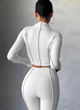 Ribbed Turtleneck Crop Top and Pants 2pc Set 618-1-Outfit