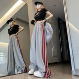 Contrast Side Stripe Baggy Sweatpants-Outfit