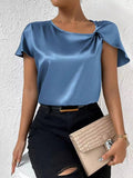 Summer Satin Short-Sleeved Satin Kink Solid Color Loose All Kinds Of Top Girls-Outfit