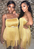 Sexy Yellow Straps Sleeveless Nightclub Party Mini