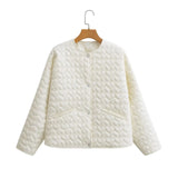 Winter IvoryWhite Embossing Heart Quilted Coat CHIC Women Front Pocket Thin Quilting Full Sleeve Loose Warm Jacket Black-Outfit
