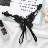 Temptation Butterfly Type Pearl Massage Women G-String Thong Sweet Girl Hollow Embroidery Underwear Panties Lingerie