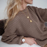 WOTWOY Elegant Autumn Oversized Sweater Women Solid Loose Knitted Sweaters Women Long Sleeve Pullover Female Jumper Cashmere