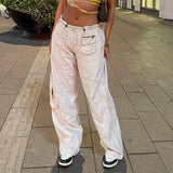 Low Waist Y2K Wide Leg Jeans Pockets Grunge Streetwear Cargo Pants Woman Vintage Casual Hippie Baggy Denim Trousers