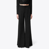 Toloer Spring New Fashion Temperament Pure Color High Waist Straight Tube Side Diamond Decoration Splicing Advanced Sense Long Suit Pants-Outfit
