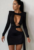 Sexy Cutout Round Neck Pads Long Sleeve Club