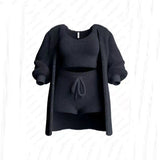 2025 New Knitted Plush Long-Sleeved Coat Vest Shorts Four-Piece Set + Three-Piece