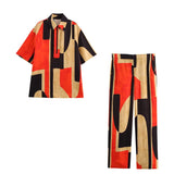 Spring Shirt Set High-Rise Comfortable Elegant Printed Trousers