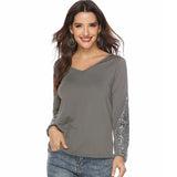 And Winter Women's Blouse Ebay Popular Style Sequins Spliced Long-Sleeved V-Neck T-Shirt Women-Outfit