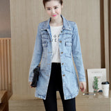 Autumn Women Denim Jacket Coat Fashion Plus Size Ripped Female Jean Long Coat Korean Slim Long Sleeve Blue Denim