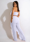 Sexy Strapless Sleeveless High Waist Solid Mesh Ruffles Loose Two Piece Pants