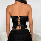 New Babes Splicing Lace Boobs Design Feel Fish Bone Steel Ring Waist Small Vest Tops