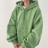 Solid Color Letter Embroidery Oversized Hoodie-Outfit