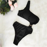 Toloer New Solid Color One-Shoulder One-Piece Swimsuit Sexy Ladies