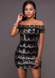 Sexy Off-the-shoulder Short Sleeves Sequined Mini Straight Club