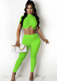 Sexy Stand Collar Short Sleeves Crop Top Solid Two Piece Pants