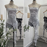 Sling Sleeve Vest Women Wearing Slimming Net Yarn Irregular Ribbon Sleeveless Top