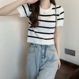 Knitted Short-Sleeved T-Shirt For Women's Summer 2025 New Design Sense Slimmed Shoulders Short
