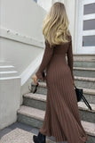 Round-Neck Knitted Long Dress 2025 Autumn New Sweater Skirt Pit Strip Solid Color Bottom