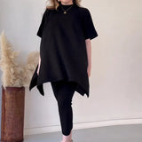 2025 New Solid Color Round Neck Large-Size Short-Sleeved Knitted Shirt Casual
