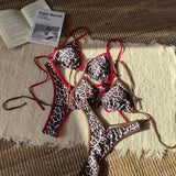 2025 New Women's Split Leopard Print Sexy Swimsuit Women's Triangle Strap Swimsuit