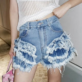 Patchwork Tassel Denim Shorts For Women High Waist Casual Sexy Shorts Female Fashionable New Clothing 2021