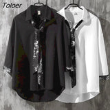 Spring Summer New Button Down Shirts For Men Bow Tie Shirt Male Long Sleeve Pen Original Design Five-color Flower White