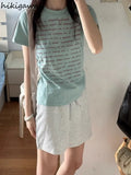 Shirts for Women Letter Print Tshirt Chic Short Sleeve O-neck Tees Korean Summer Tees Ropa Mujer Casual Loose Y2k T-shirts-Outfit