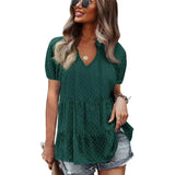 Solid Blouses For Women Fashion V Neck Plus Size Elegant Casual Shirts Tops Ladies Loose Short Sleeve Chiffon Blouse