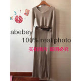 Knitted Winter Women Sexy Sweater Skirt Suit Y2K Fashion Long Sleeve Crop Tops And Long Split Skirt Dress Two Piece