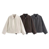 Wind Autumn New Women's Temperament Simple Collar Short Solid Color Hair