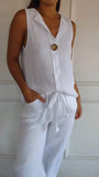 Women's Fake Cardigan V-Neck Cotton Sleeveless Casual Shirt Cotton And Shemp